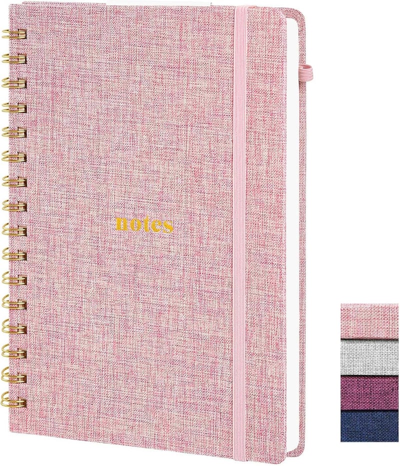 TSFPapier A5 Spiral Notebook – Hardcover Journal 160 Lined Pages 100 GSM Thick Paper With Elastic Band & Pen Holder College Ruled Writing Notebooks for Work School Travel Pink - Image 1